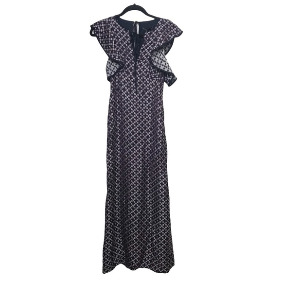 AlexaChung Purple Ruffled Floral Jacquard Maxi Dress NWT...